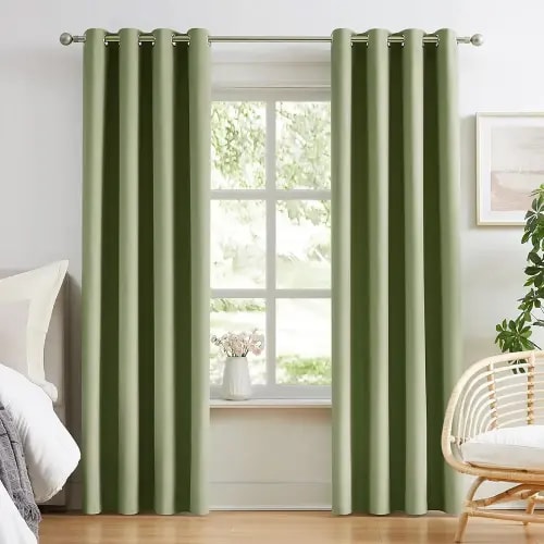 Melodieux Blackout Curtains for Bedroom Cotton Textured Curtains 84 inch Length 2 Panels Set Grommet Window Curtains for Living Room Thermal Insulated Privacy 100% Blackout Curtains (Sage, 42 x 84 In)