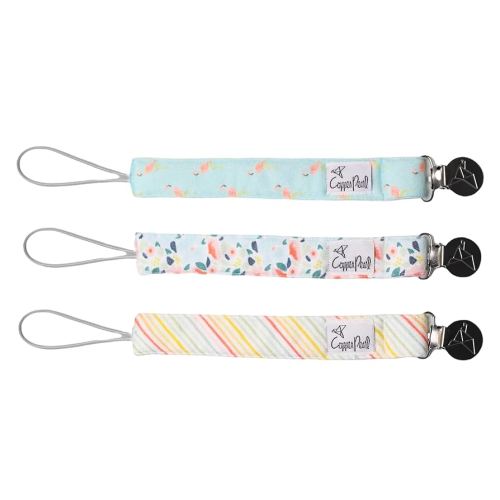 Copper Pearl Pacifier Clip 3-Pack: Premium Knit Binky Clips for Baby Girls and Boys - Stylish Stainless Steel Pacifier Holder Clip - Baby Pacifier Clips for No More Floor Drops - Leilani