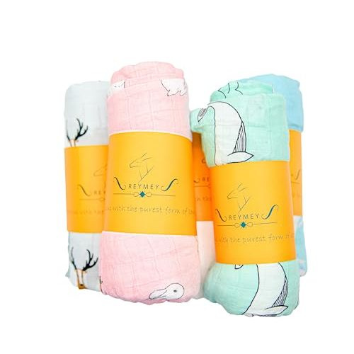 5 Pack Organic Cotton and Viscose Bamboo Cotton Blend Muslin Baby Swaddle Blankets for Newborns Baby Boys, Girls - Neutral Baby Blankets Unisex, Receiving Blankets, Swadding Blankets 0-3 Months
