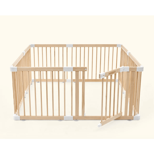 HARPPA Grovi Wooden Baby Gate Playpen | Non-Toxic Foldable DIY Adjustable Play Yard for Infants & Toddlers – Natural Finish Baby Fence for Small & Large Spaces 57x57x24