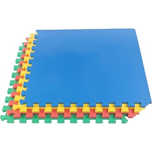 EVA Foam Mat Tiles 4-Pack - 16 SQ FT Interlocking Padding for Playroom or Gym Flooring - Workout Mat or Baby Playmat by Stalwart (Multicolor)