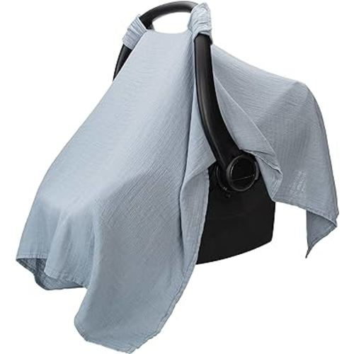 Muslin Cotton Baby Car Seat Cover, Universal Fit Carseat Canopy Covers for Babies, Girls and Boys by Comfy Cubs (Pacific Blue)