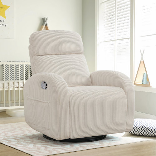 Latitude Run® Delba 37"Modern Upholstered Manual Swivel Rocker Glider Recliner Nursery Chair & Reviews | Wayfair