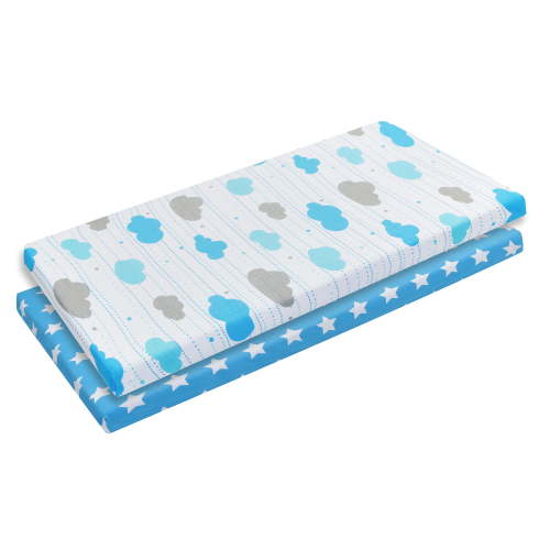 EVERYDAY KIDS 2 Pack Cotton Jersey Knit Cradle Sheet Set - Stars/Clouds
