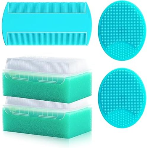 Cradle Cap Brush for Babies, 5Pcs Cradle Cap Treatment Set with Soft Bristle Brushes Silicone Scrubber Fine-Tooth Comb for Newborn Bathing Essentials Baby Brush and Comb Set (Green)