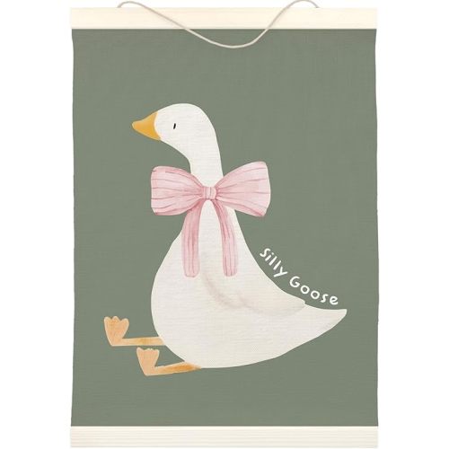 LKETW Silly Goose Wall Art Poster Hanger Frame 12x16 inch, Goose Decor, Goose Gifts, Cute Goose Wall Art for Room, Bow Goose Hanging Banner Decor for Dorm Bedroom, Goose Nursery Decor(Sage Green)