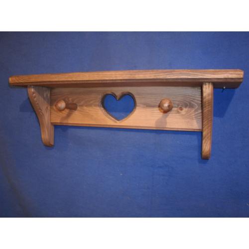wooden shelves, rustic wooden shelves, wood sheves, wooden wall shelves, wooden wall decor wooden shelf, 16&quot; with heart/ pegs walnut stain.