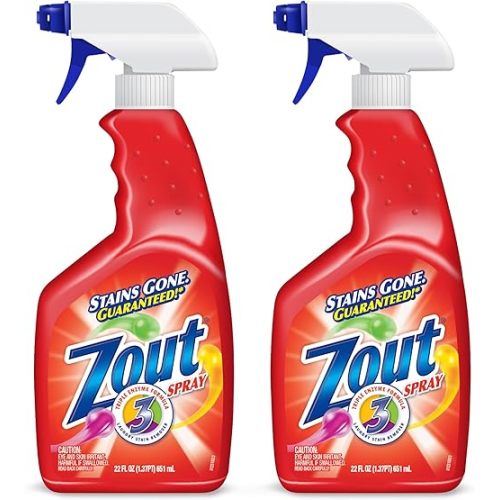 Zout Laundry Stain Remover Spray, Triple Enzyme Formula, 22 Ounce Bottles, 2-Pack