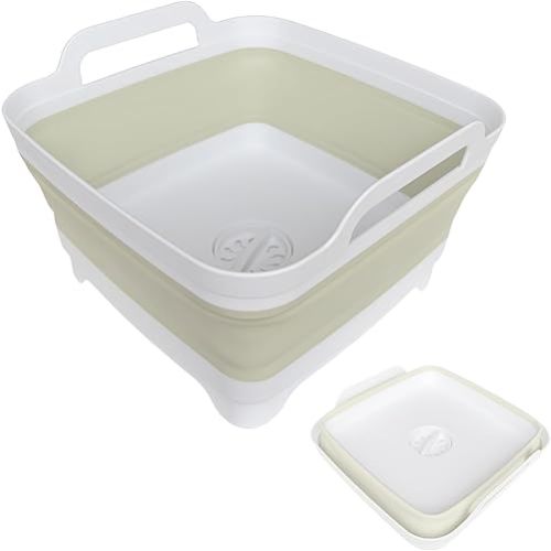 Collapsible Wash Basin for Baby Bottles - 2.4 Gallons Portable Bottle Washing Basin, for RV Camping Sink, Space-Saving Collapsible Dish Basin (Green)
