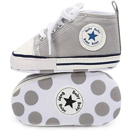 KIDSUN Unisex Baby Boys Girls High Top Sneaker Soft Anti-Slip Sole Newborn Infant First Walkers Canvas Denim Shoes