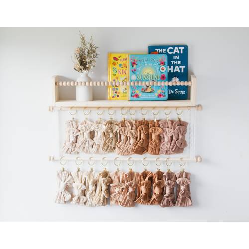 Headband and Bow Holder Shelf Bundle, Cascading 1, 2, 3, or 4 Rod Holder with Lace or Macrame, Girl Nursery Decor, Baby Shower Gift