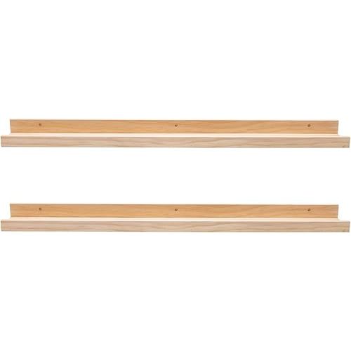 AZSKY Floating Shelves Wall Mounted Set of 2 Natural Wood Picture Shelves Wall Shelves for Bedroom Bathroom Living Room Kitchen Laundry Room Storage & Decoration 24 Inch