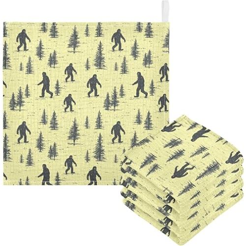 Newborn Face Towel Bigfoot Soft Cotton Baby Washcloths 11.8 x 11.8 Inch Infants Girls Boys Muslin Burp Cloths 5 Pack