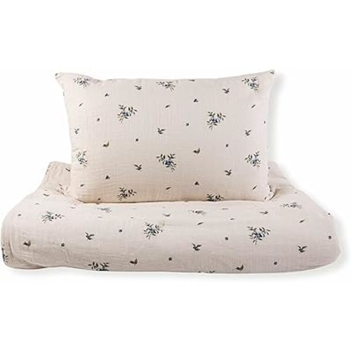 Organic Cotton Muslin Twin Comforter Set & Pillowcase, Toddlers & Kids Bedding | Washable & Breathable | Skin-Friendly, Unisex, Boys, Girls | Blueberry