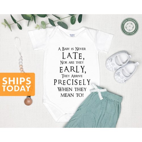 A Baby Is Never Late Onesie® - 100% Cotton - Available in White, Pink or Grey
