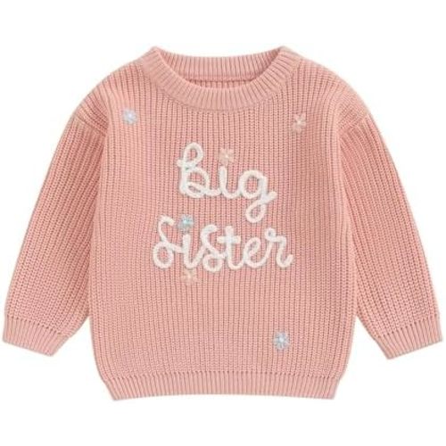 Toddler Infant Baby Girl Knit Sweater Big Sister Little Sister Matching Outfits Long Sleeve Pullover Sweatshirt