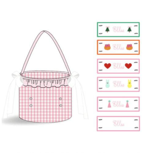 Custom Embroidered Tab Interchangeable Pink Gingham Treat Basket