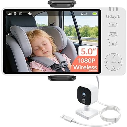 Wireless Baby Car Camera 5" HD 1080P IPS, 360° Rotating Car Baby Monitor with Auto/Manual Night Vision, 1000ft Range, Anti-Glare Display & USB Powered for Carseat Backseat Home Travel Camping