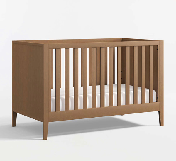 Ever Simple Flax Brown Wood Covertible Baby Crib with Toddler Bed Rail