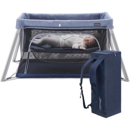 Travel Crib for Toddler, 2 in 1 Portable Crib for Baby Travel, Lightweight Playpen Foldable Playard with Soft Mattress, Easy to Carry Baby Travel Bed for Outdoor,Indoor (Blue)