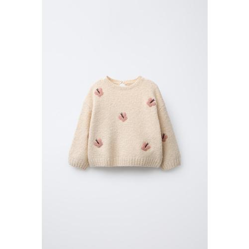 BUTTERFLY EMBROIDERED KNIT SWEATER - Light beige | ZARA United States