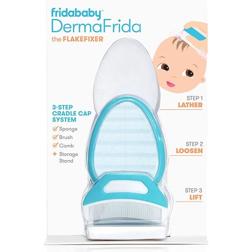 Frida Baby The 3-Step Cradle Cap System | DermaFrida The FlakeFixer | Sponge, Brush, Comb and Storage Stand for Babies with Cradle Cap