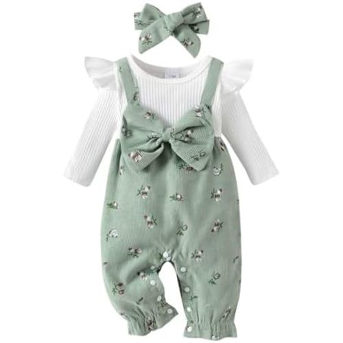 Infant Baby Girl Fall Outfit Romper Cherry Print Fake Two Pieces Patchwork Bow Jumpsuit Newborn Winter Clothes