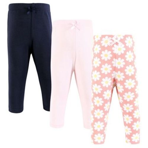 Hudson Baby Infant Girl Cotton Pants And Leggings, White Coral Daisy, 6-9 Months
