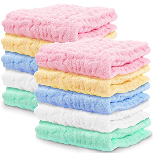 CLRBEATTY 10 Pack Soft Natural Cotton Washcloths, Breathable Face Towel Burp Cloths for Sensitive Skin Baby Registry and Shower Gifts