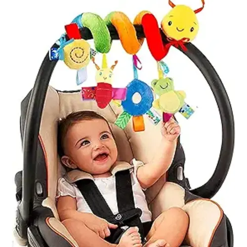 FPVERA Spiral Car Seat & Stroller Activity Toy - Baby Sensory Toys Soft Hanging Toys for Babies 0-12 Months Boys Girls Carseat Crib Stroller, with Ringing Bell, Music - Car Seat Toy