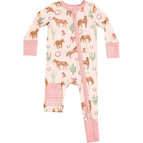 2 Way Zipper Romper, Western Horses Pink - Angel Dear | Maisonette