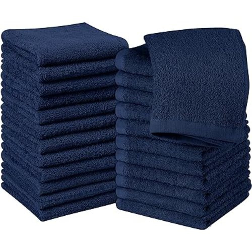 Utopia Towels 24 Pack Cotton Washcloths Set - 100% Ring Spun Cotton, Premium Quality Flannel Face Cloths, Highly Absorbent and Soft Feel Fingertip Towels (Navy)