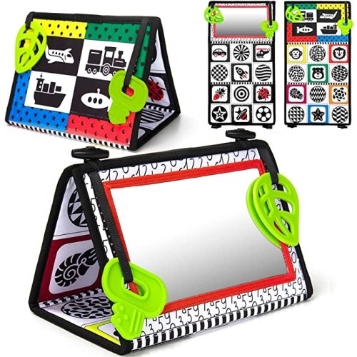 Tummy Time Mirror Tummy Time Toys Floor Mirror Flip with High Contrast Black and White Patterns and Teether Foldable Unbreakable for Newborn Infants Discovery Baby Sensory Toys : Amazon.ca: Baby
