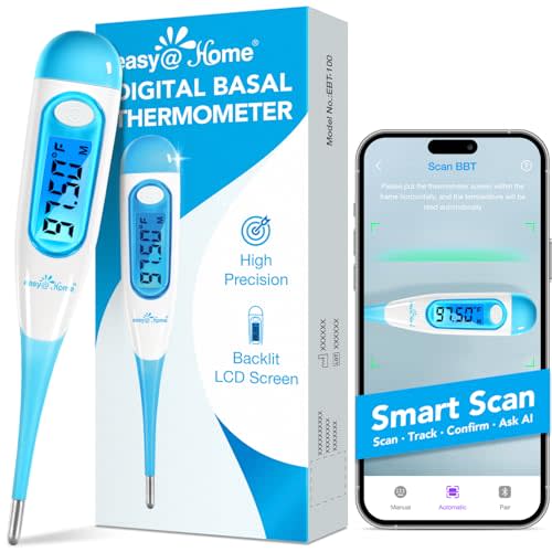Easy@Home Digital Basal Thermometer with Blue Backlight LCD Display, 1/100th Degree High Precision and Memory Recall, NOT Bluetooth Enabled – Supports Premom App Scan, BPA-Free, Blue