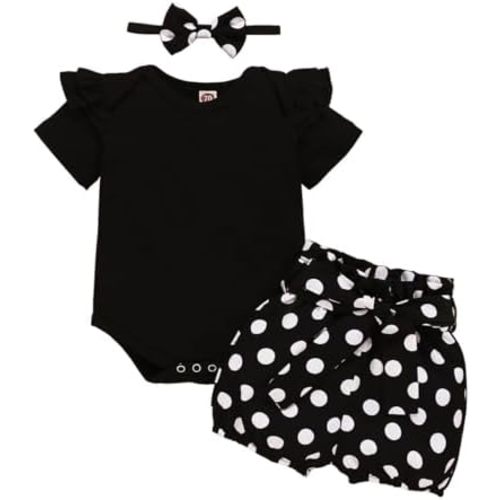Baby Girl Clothes Ruffle Sleeve Romper Shorts Set with Headband 3PCS Cotton Summer Outfits Sets
