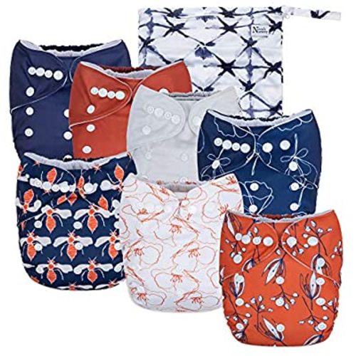 Wildflower Baby Cloth Pocket Diapers 7 Pack, 7 Bamboo Inserts, 1 Wet Bag by Nora's Nursery