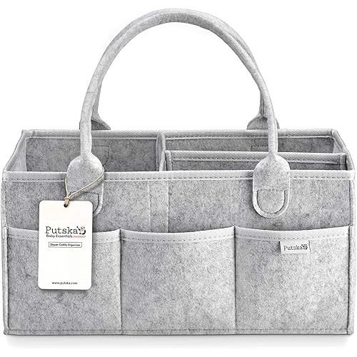 PUTSKA Nursery Storage Basket - Baby Diaper Caddy Organizer for Diaper Station, Newborn Essentials, Baby Shower Gifts and Registry Must-Haves for Boy or Girl