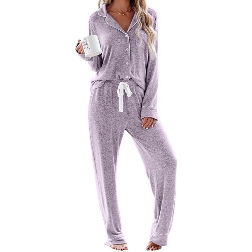 Aamikast Women's Pajama Sets Long Sleeve Button Down Sleepwear Nightwear Soft Pjs Lounge Sets