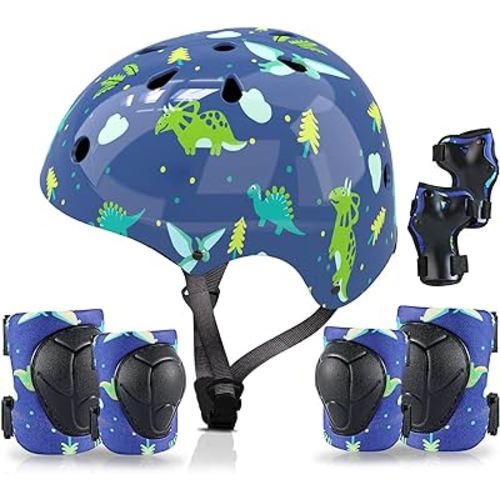 Kids Helmet with Knee Pads Elbow Pads and Wrist Guards,Child Protective Gear for Boys Girls Age 3-5-8 Years fit Roller Skates, Skateboarding, Scooter Bicycle Skate Scooter Skateboard