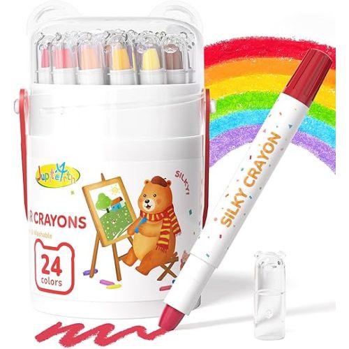 24-Color Crayons for Toddlers 1-3 and Kids 4-8, Non-Toxic Washable Crayons, Ultra-Silky Easy-Grip Art Supplies, Ideal Coloring Gift for Boys and Girls