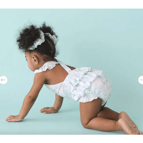 Floral Blue Baby Bubble Romper | Charlotte Anne