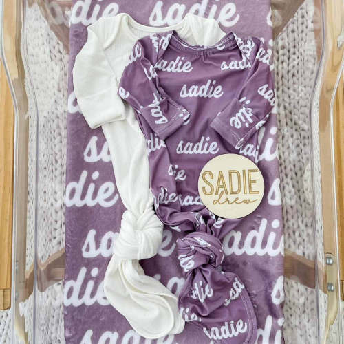 Solid Violet Personalized Newborn Baby Knot Gown