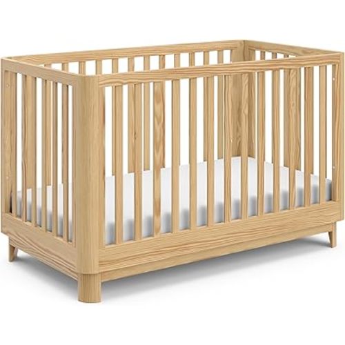 Storkcraft Santos 3-in-1 Convertible Crib (Natural) – GREENGUARD Gold Certified, Converts to Toddler Bed, Fits Standard Full-Size Crib Mattress, Modern Baby Crib with Rounded Posts