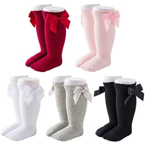 QandSweet Baby Girl Knee-High Socks Toddlers Bow Stockings Newborn Infant Non-Slip Sock