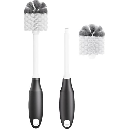 Baby Bottle Brush Cleaner, Long Handle Water Bottle Brush Cleaner, Replaceable Head Bottle Cleaning Brush, Cup and Glass Brushes Cleaner for Washing and Scrubbing, 2 Pack-Black