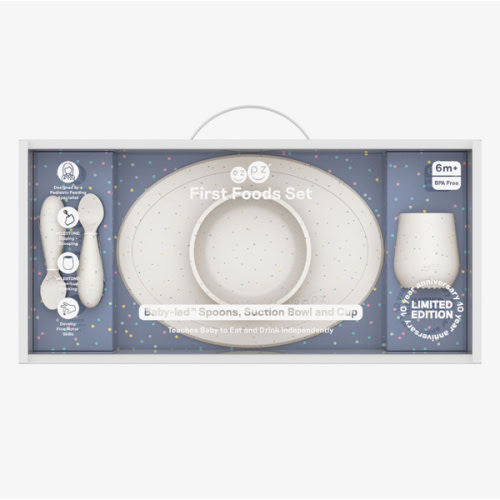 First Foods Set / Silicone Spoon, Cup & Suctioning Bowl for Infants– ezpz