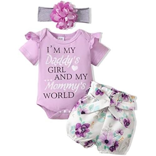 Renotemy Newborn Infant Baby Girl Clothes Summer Outfits Infant Romper Pants Cute Toddler Girl Clothes Gift Set