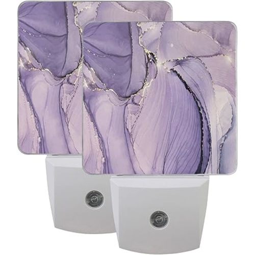 Purple Marble Lavender Liquid Night Lights 2 Pack Plug-in Wall Led Nightlight Auto Dusk-to-Dawn Sensor Lamps for Bedroom Kitchen Bathroom Hallway Stairs