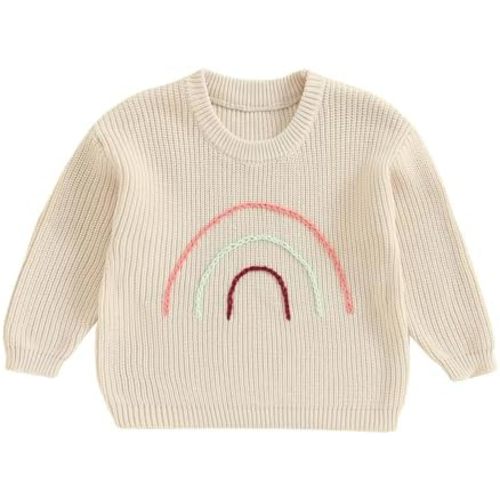 Infant Baby Boy Girl Knit Sweater Rooster Goose Embroidery Crew Neck Long Sleeve Pullover Knit Shirt Winter Clothes