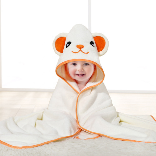 MONEHANE Baby Bath Towel, Absorbent Large Hooded Towel for Kids, Newborn, Babie, Toddler, Infant, Orange Bear, 31.5 x 31.5 inch